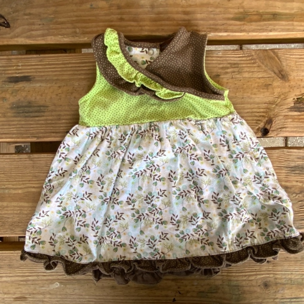 Rabbit Moon Floral & Polka Dot Dress Toddler 9-12 Months Green, White